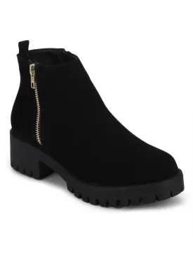 Black Micro Zip Minimal Heel Ankle Boots