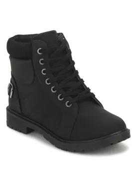 Black Nubuck Lace-Up Ankle Boots