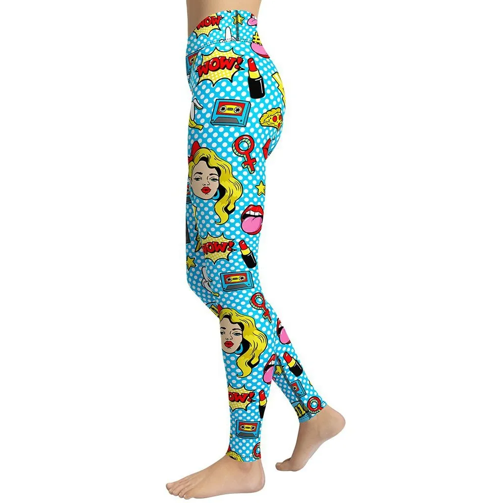 Blue Pop Art Pattern Yoga Leggings