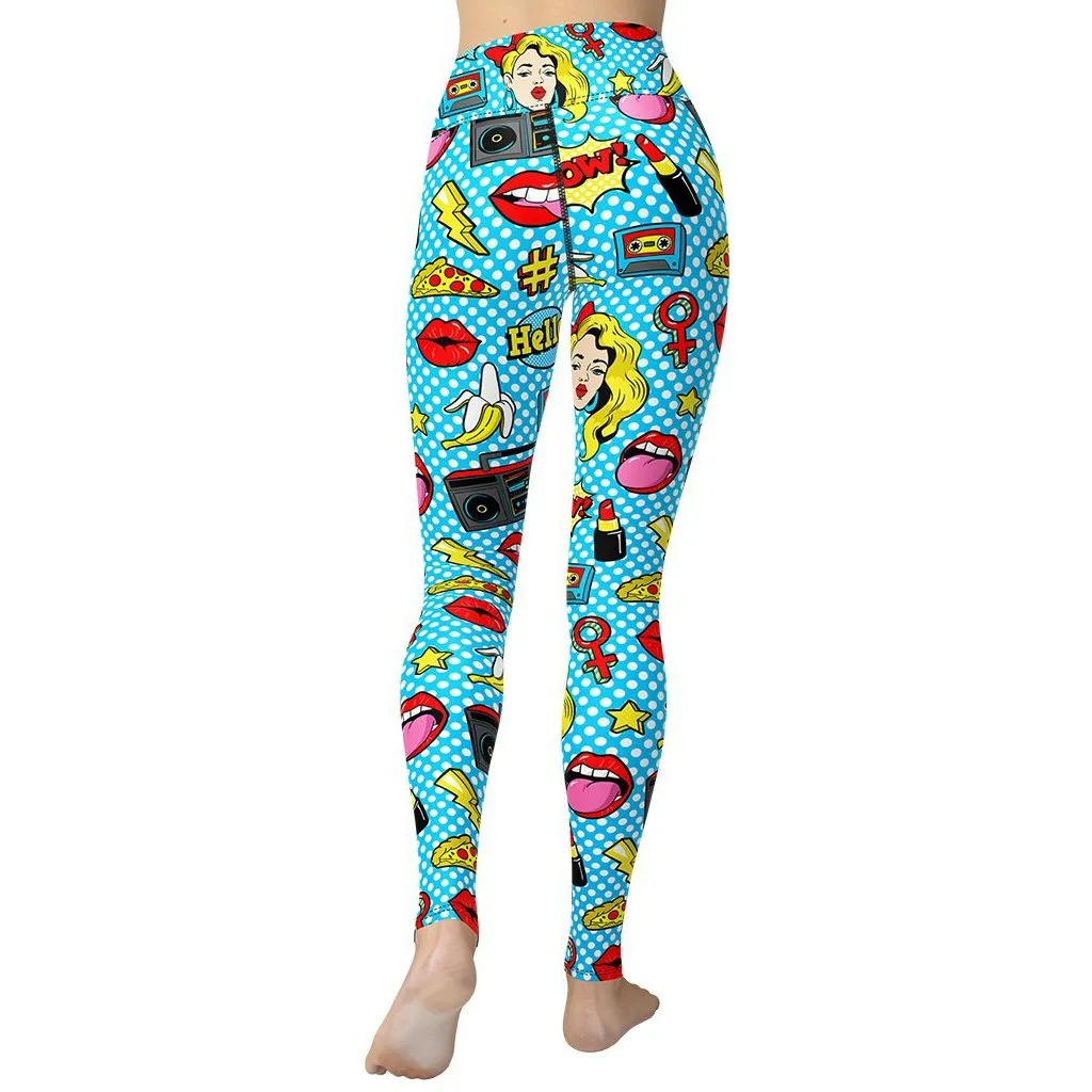 Blue Pop Art Pattern Yoga Leggings