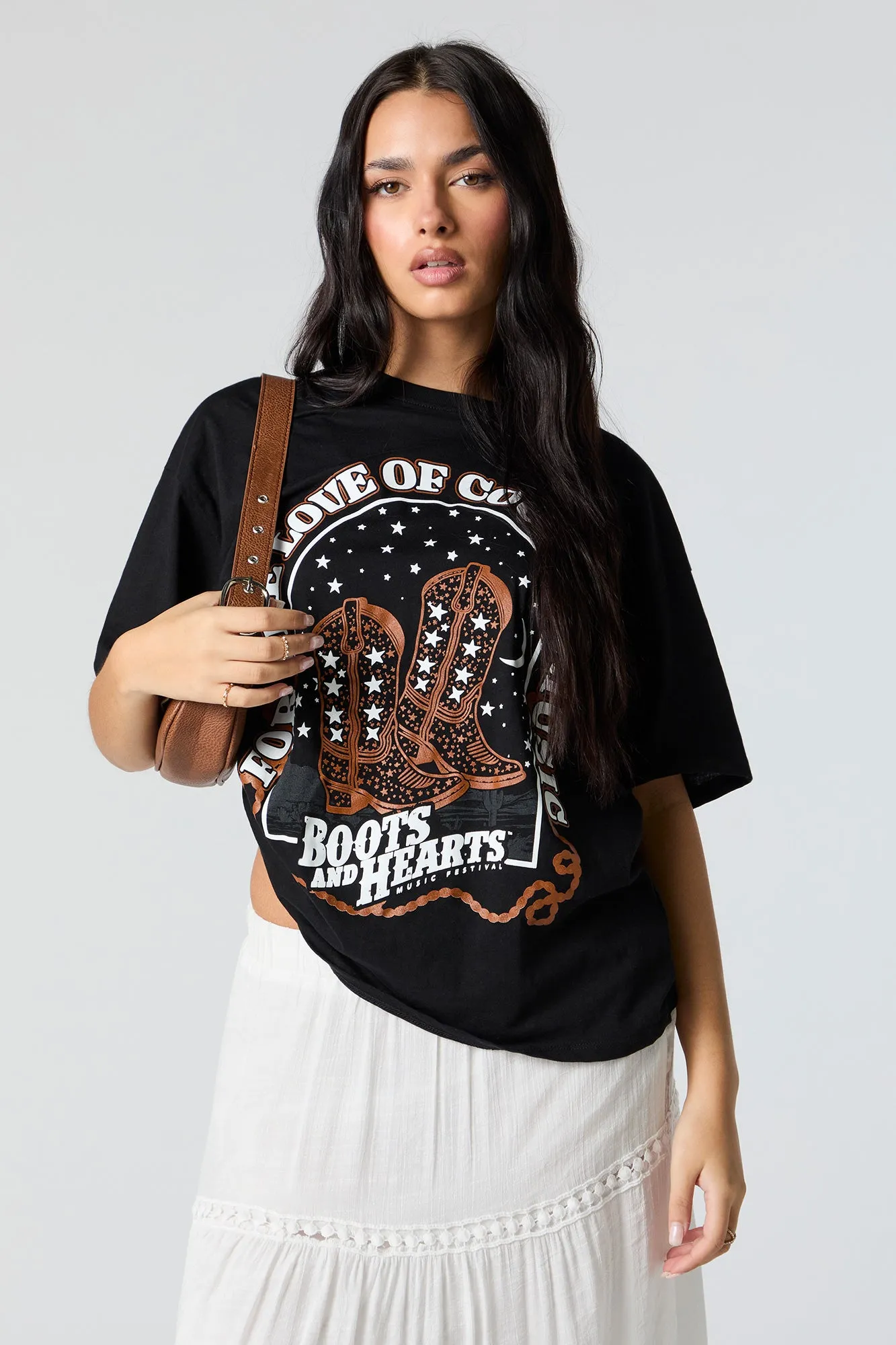 Boots and Hearts Cowboy Boots Graphic Boyfriend T-Shirt