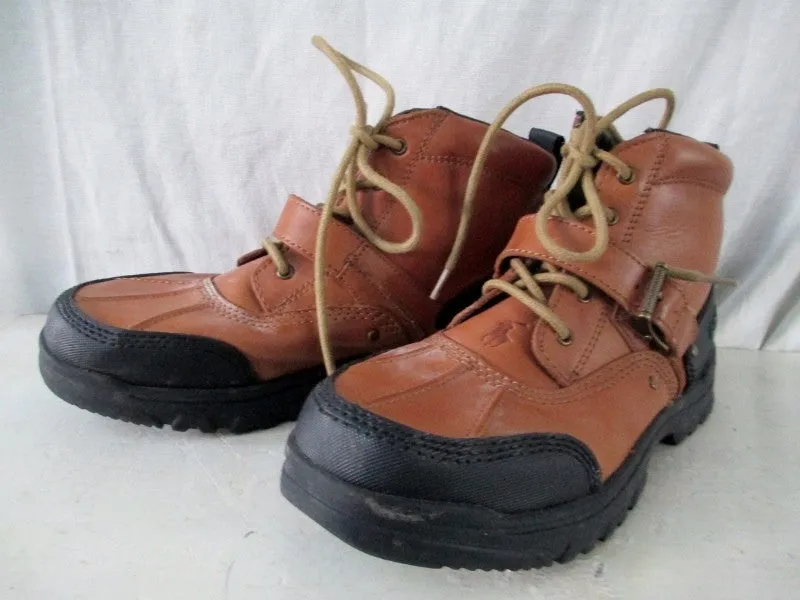 Boys POLO RALPH LAUREN Leather Ankle Boots Shoes Trek Hiking BROWN 6