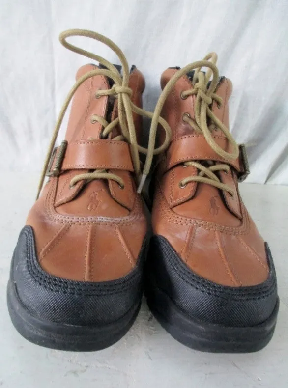 Boys POLO RALPH LAUREN Leather Ankle Boots Shoes Trek Hiking BROWN 6