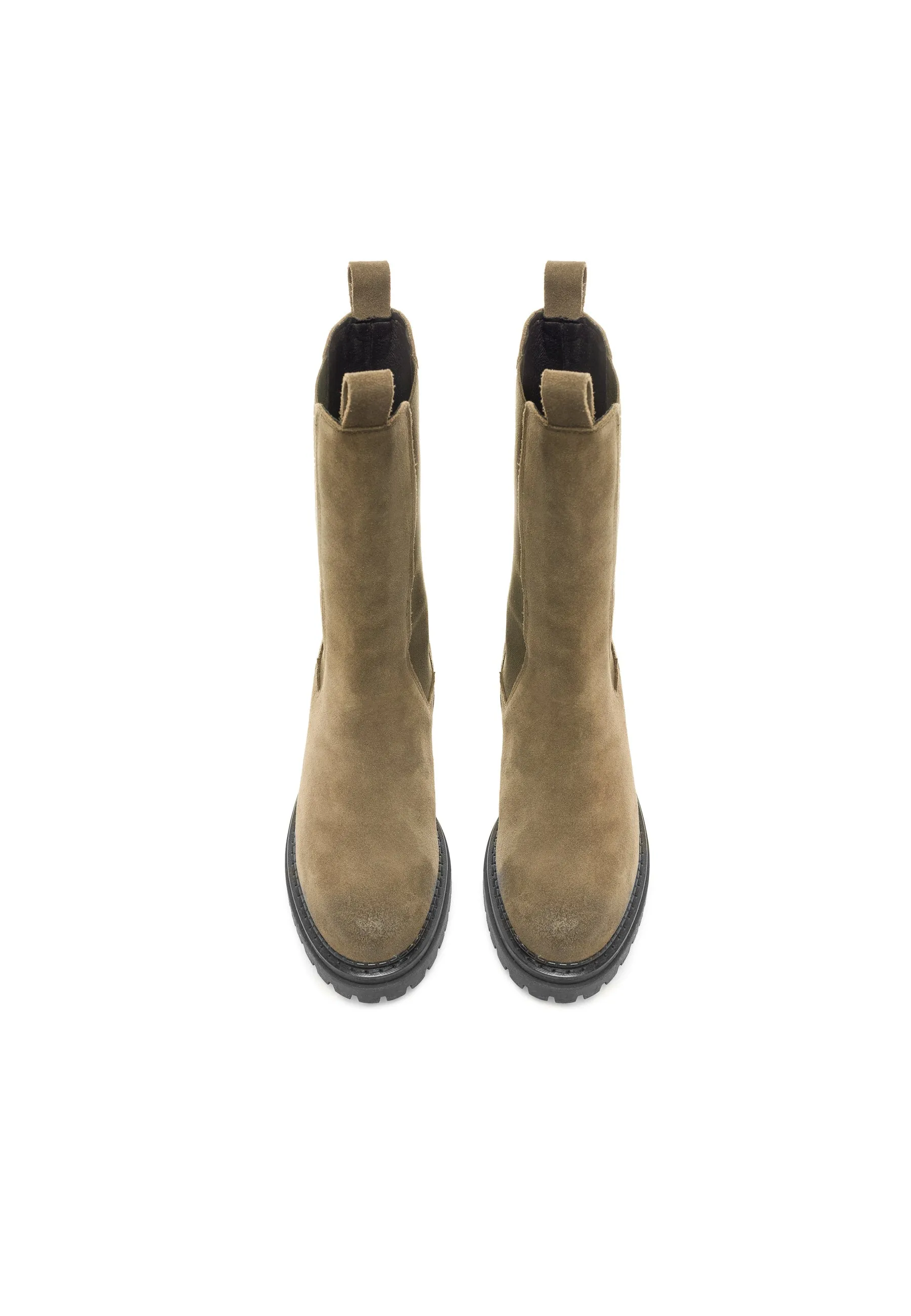 Cashannah Olive Suede High Chelsea Boots