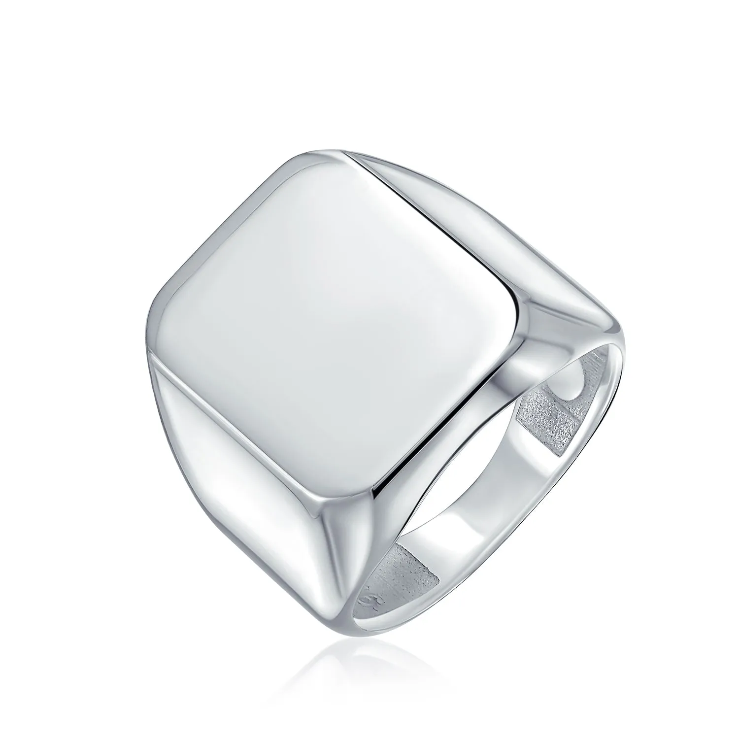 Classic Mens Engravable Rectangle Monogram Signet Ring Sterling Silver