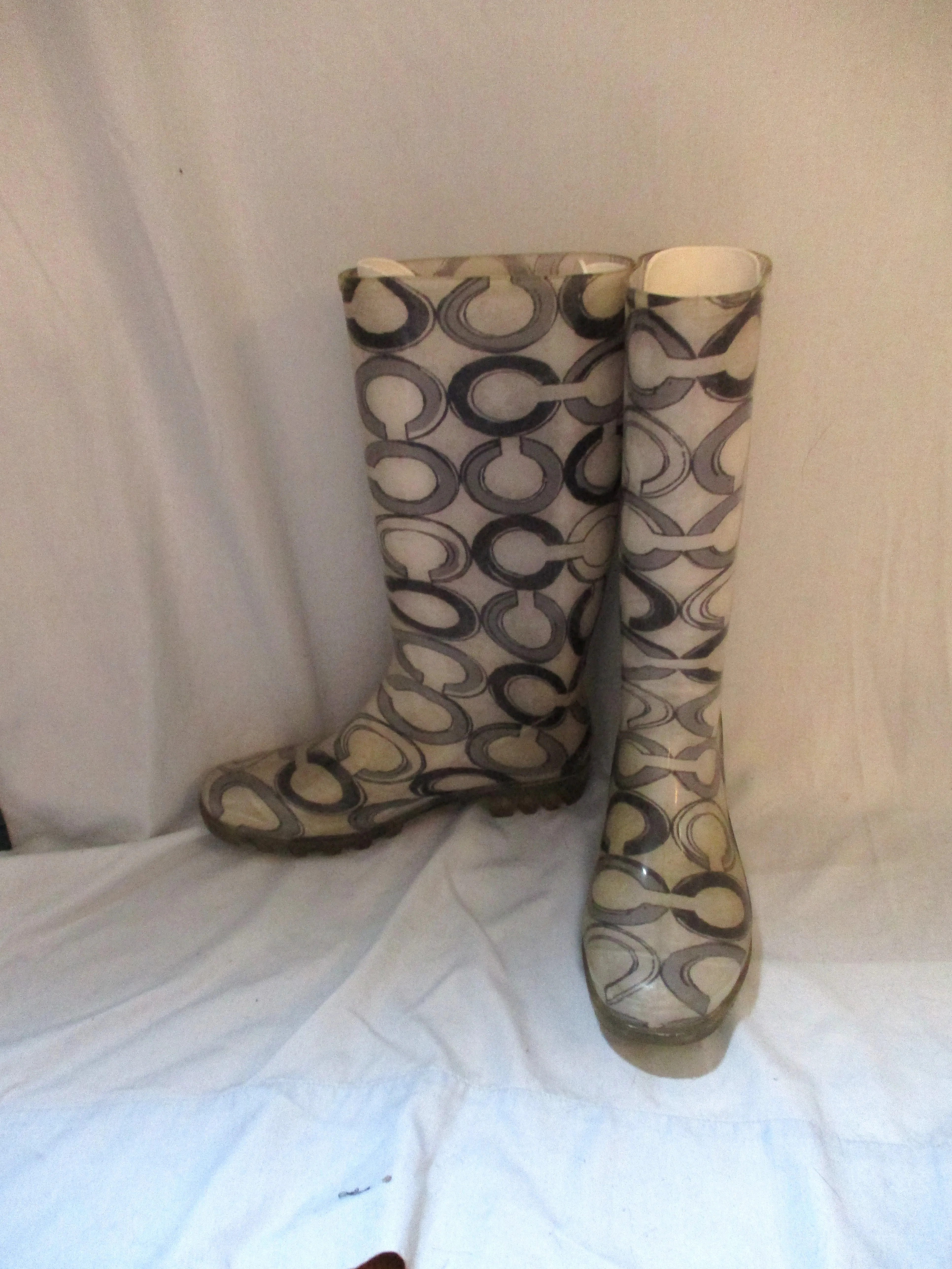 COACH Signature C Gumboots Wellies Rain Boots Rainboots GRAY Jacquard 8