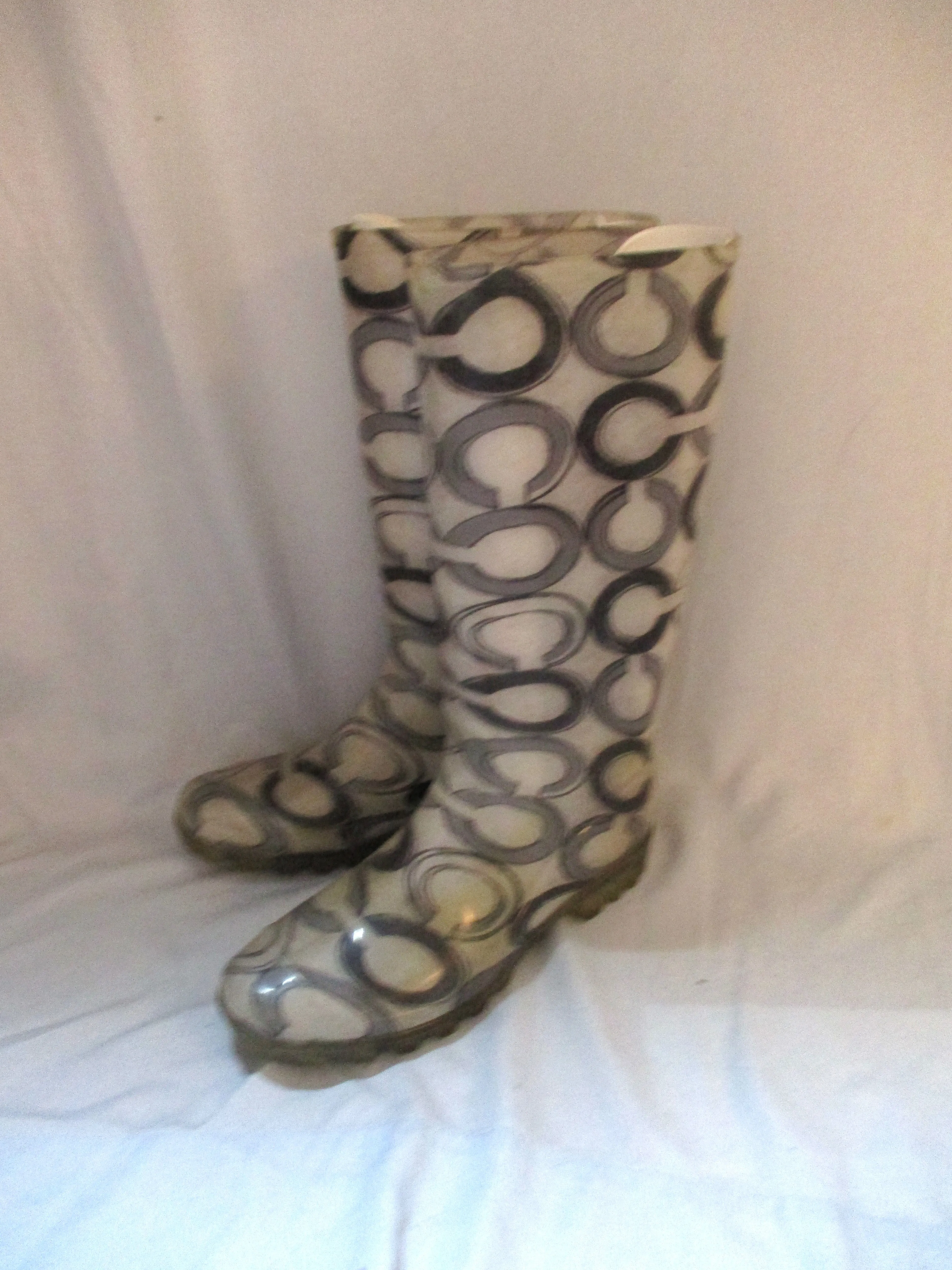 COACH Signature C Gumboots Wellies Rain Boots Rainboots GRAY Jacquard 8