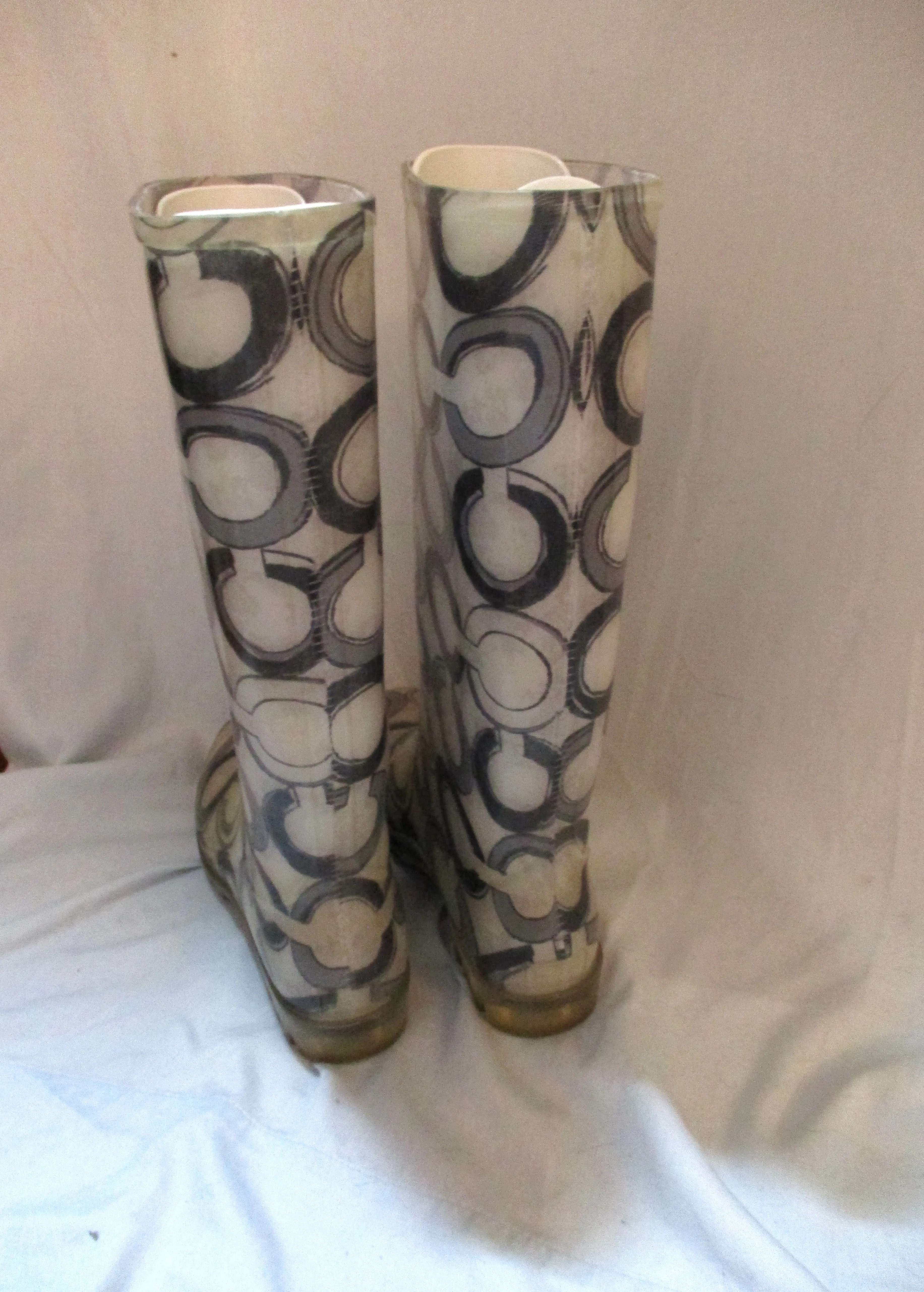 COACH Signature C Gumboots Wellies Rain Boots Rainboots GRAY Jacquard 8