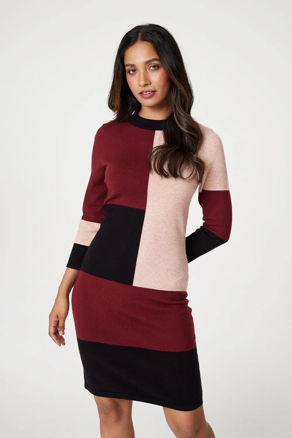 Colour Block Bodycon Knit Dress