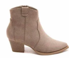 Cowboy Ankle Boot with Block Heel in Beige