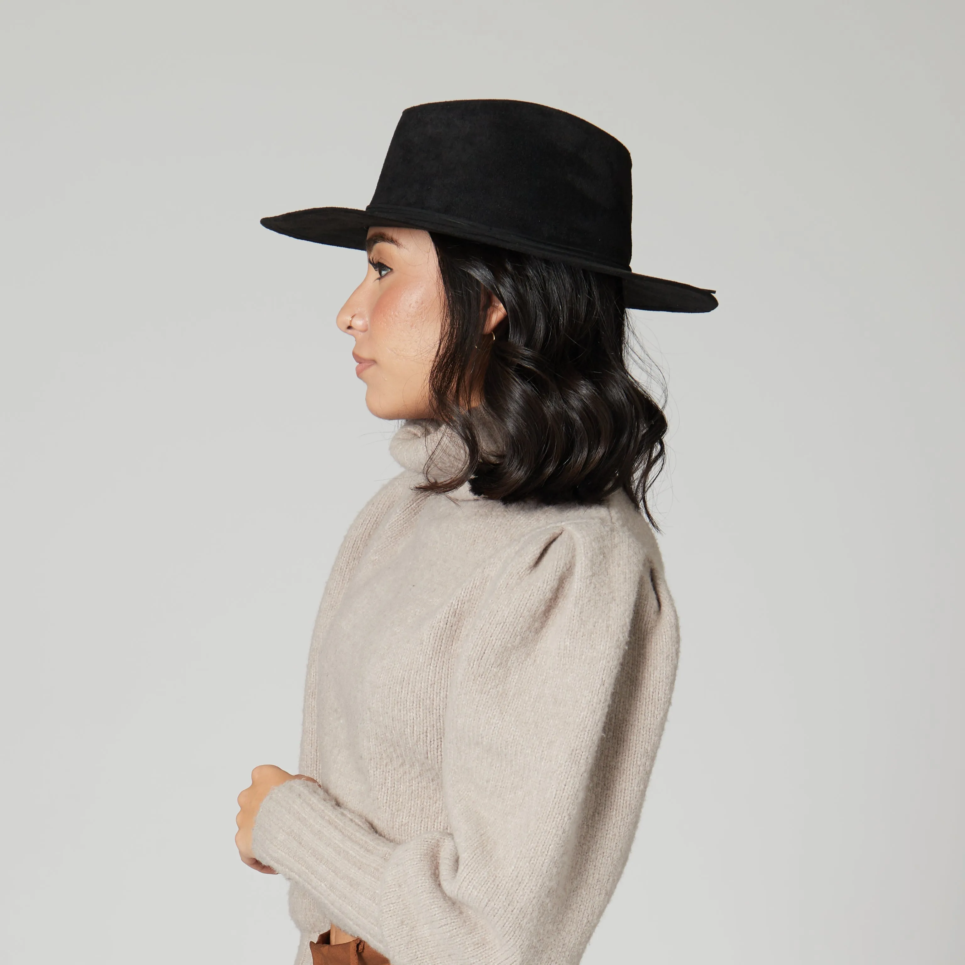 Cut & Sew Faux Suede Floppy Fedora Wrapped Back Knot Trim