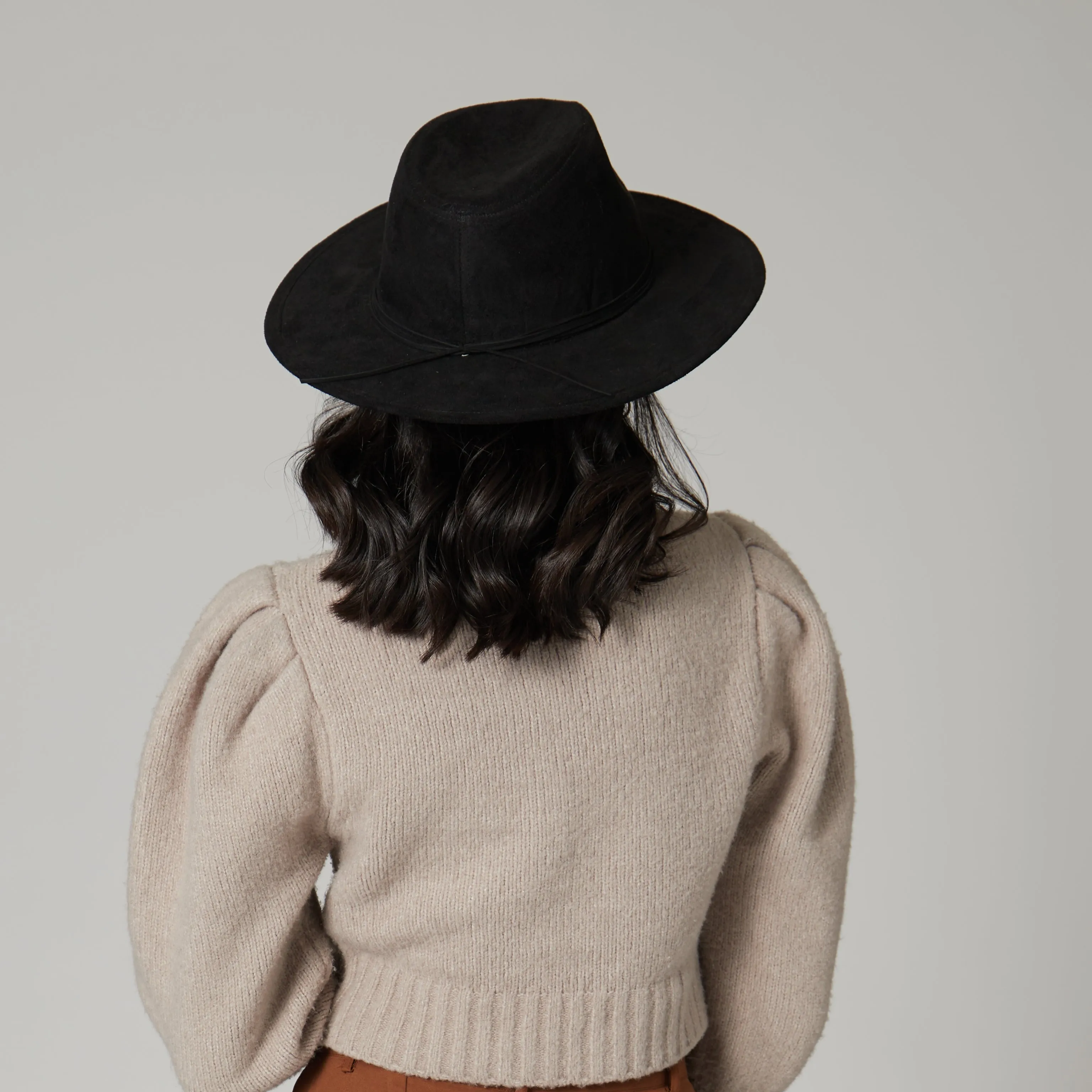 Cut & Sew Faux Suede Floppy Fedora Wrapped Back Knot Trim