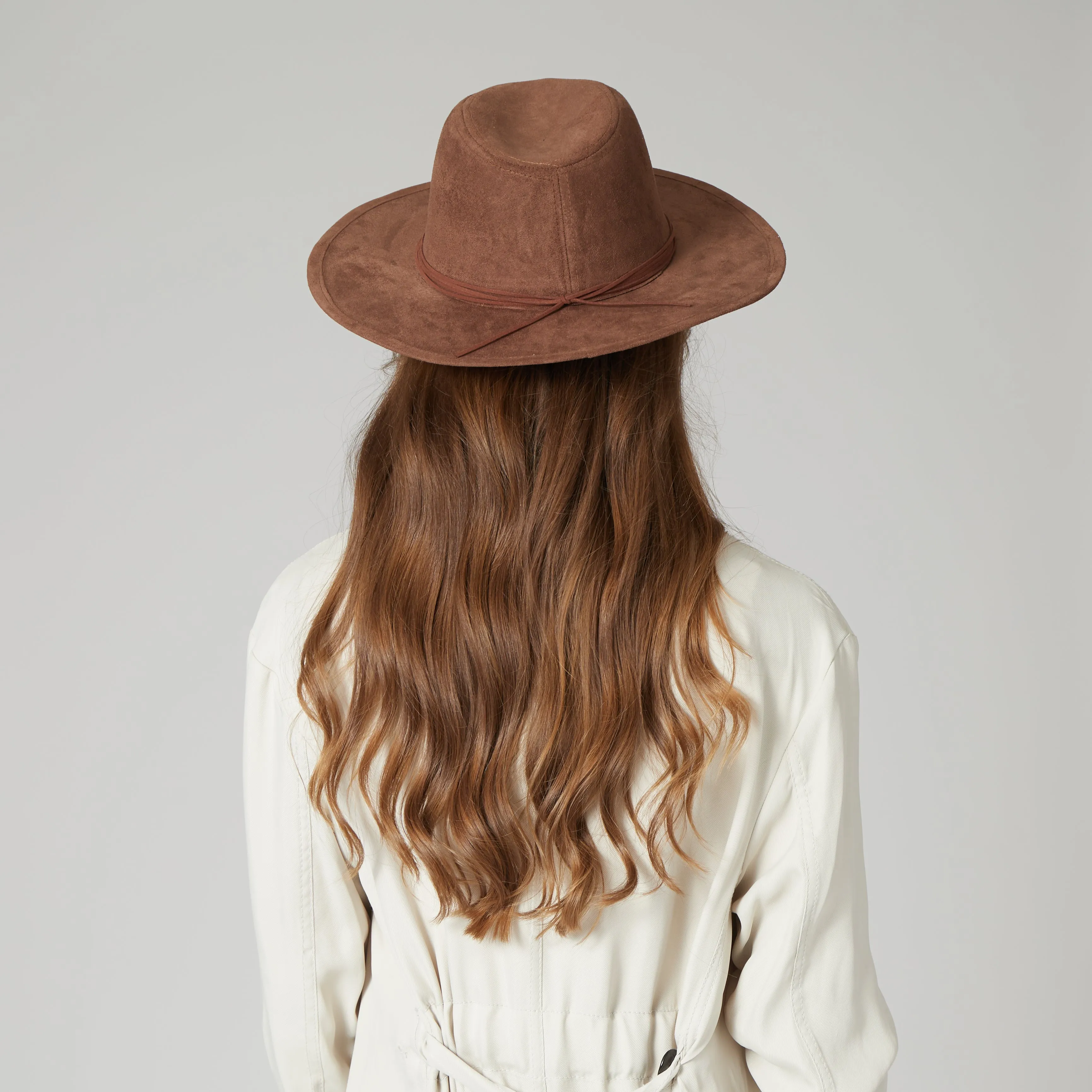 Cut & Sew Faux Suede Floppy Fedora Wrapped Back Knot Trim