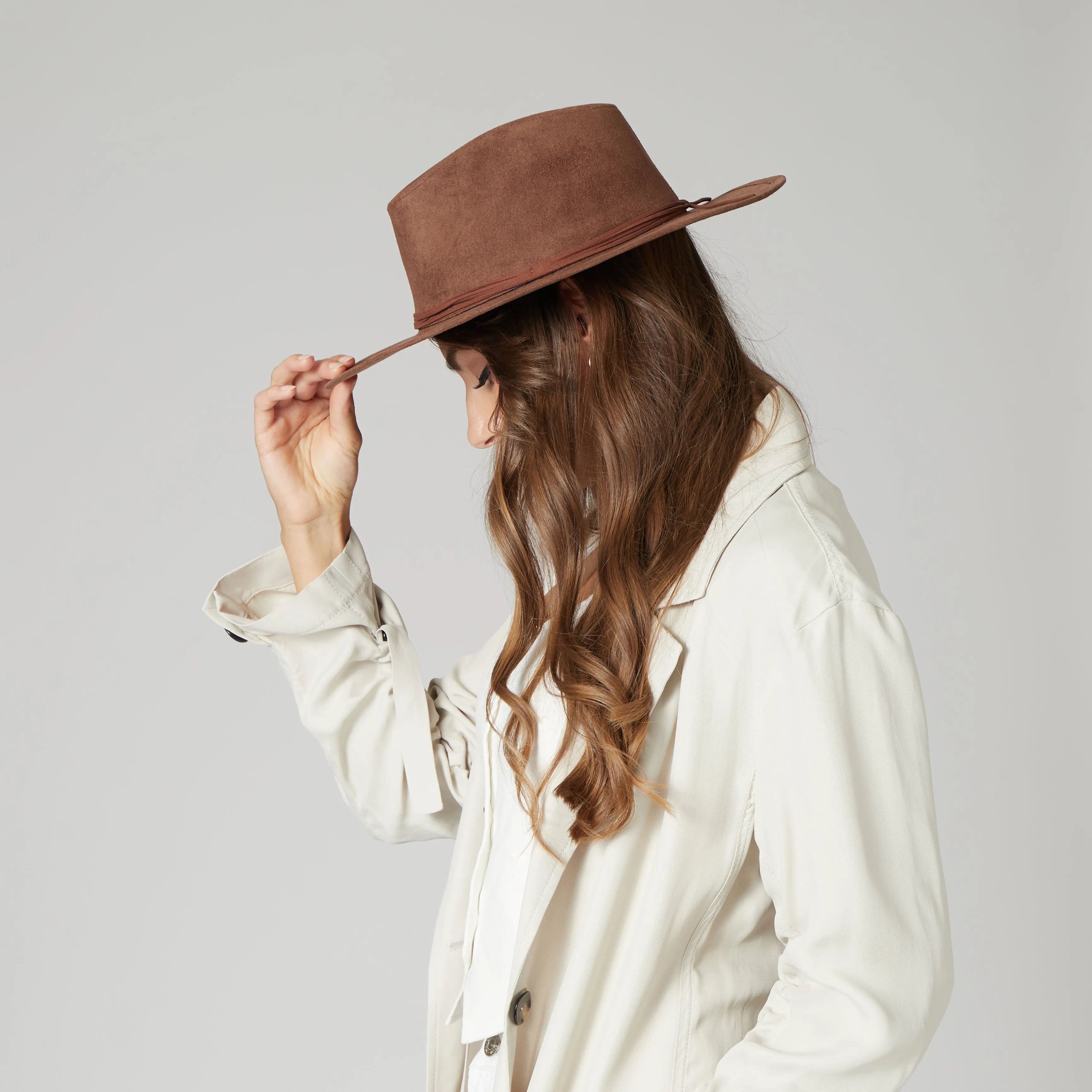 Cut & Sew Faux Suede Floppy Fedora Wrapped Back Knot Trim