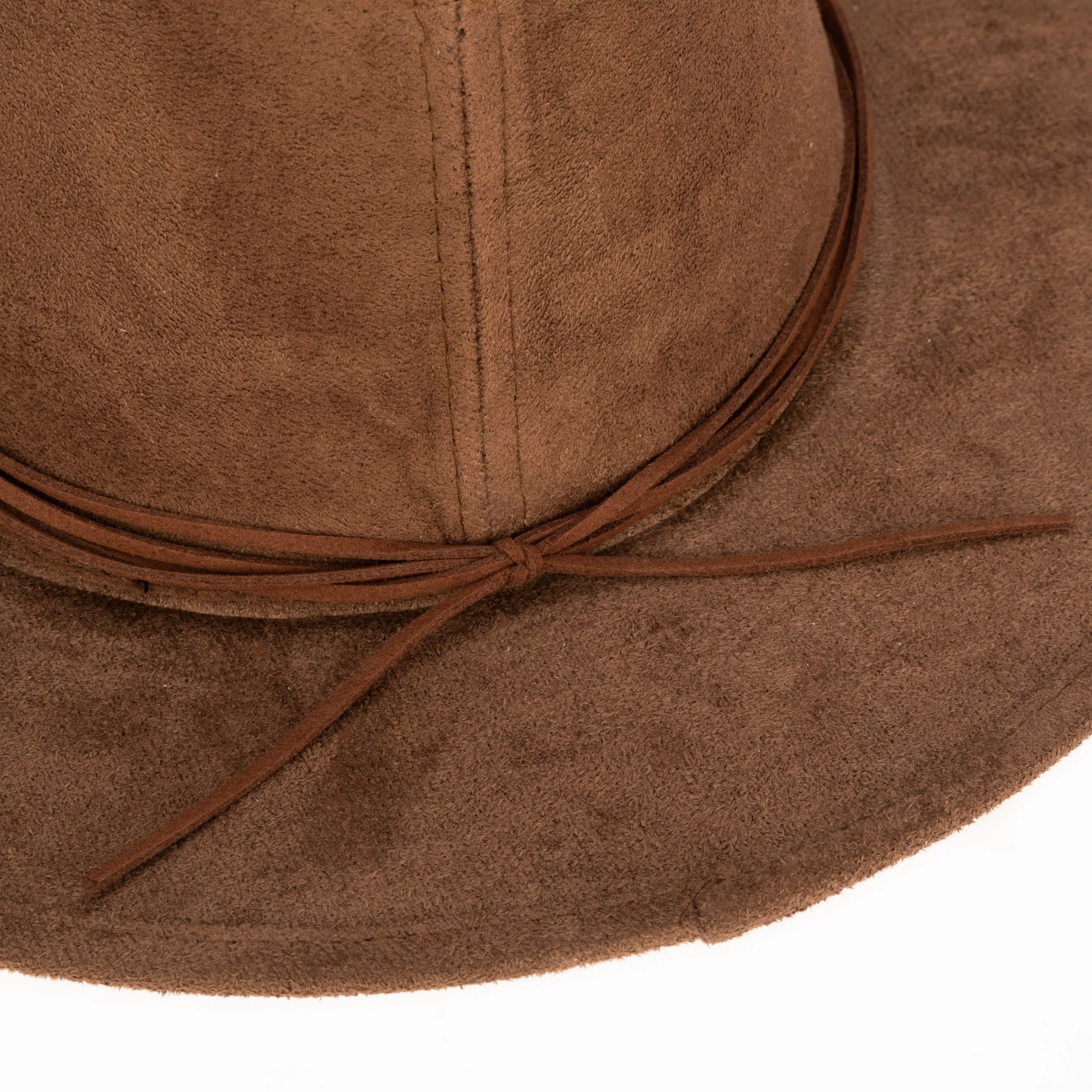 Cut & Sew Faux Suede Floppy Fedora Wrapped Back Knot Trim