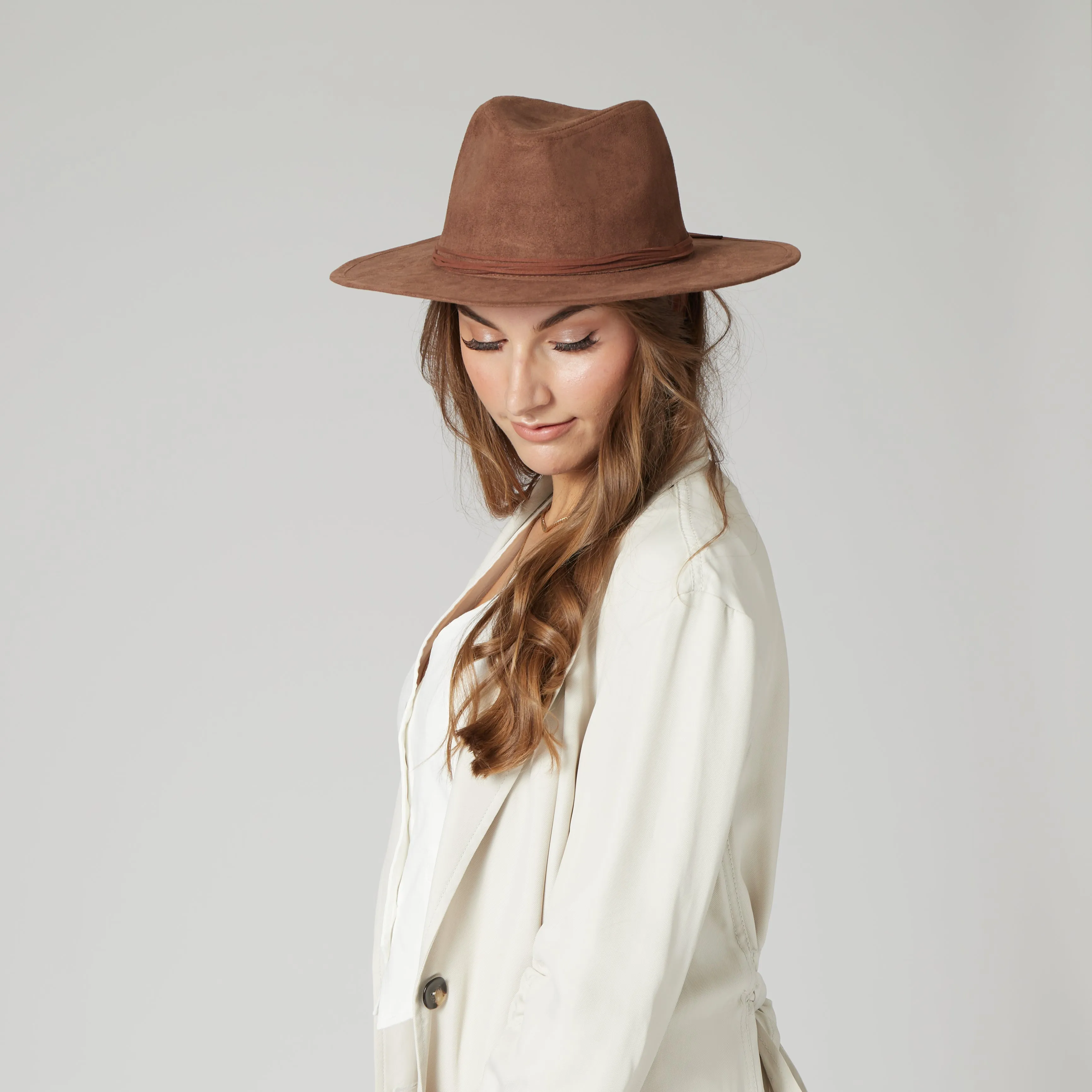 Cut & Sew Faux Suede Floppy Fedora Wrapped Back Knot Trim