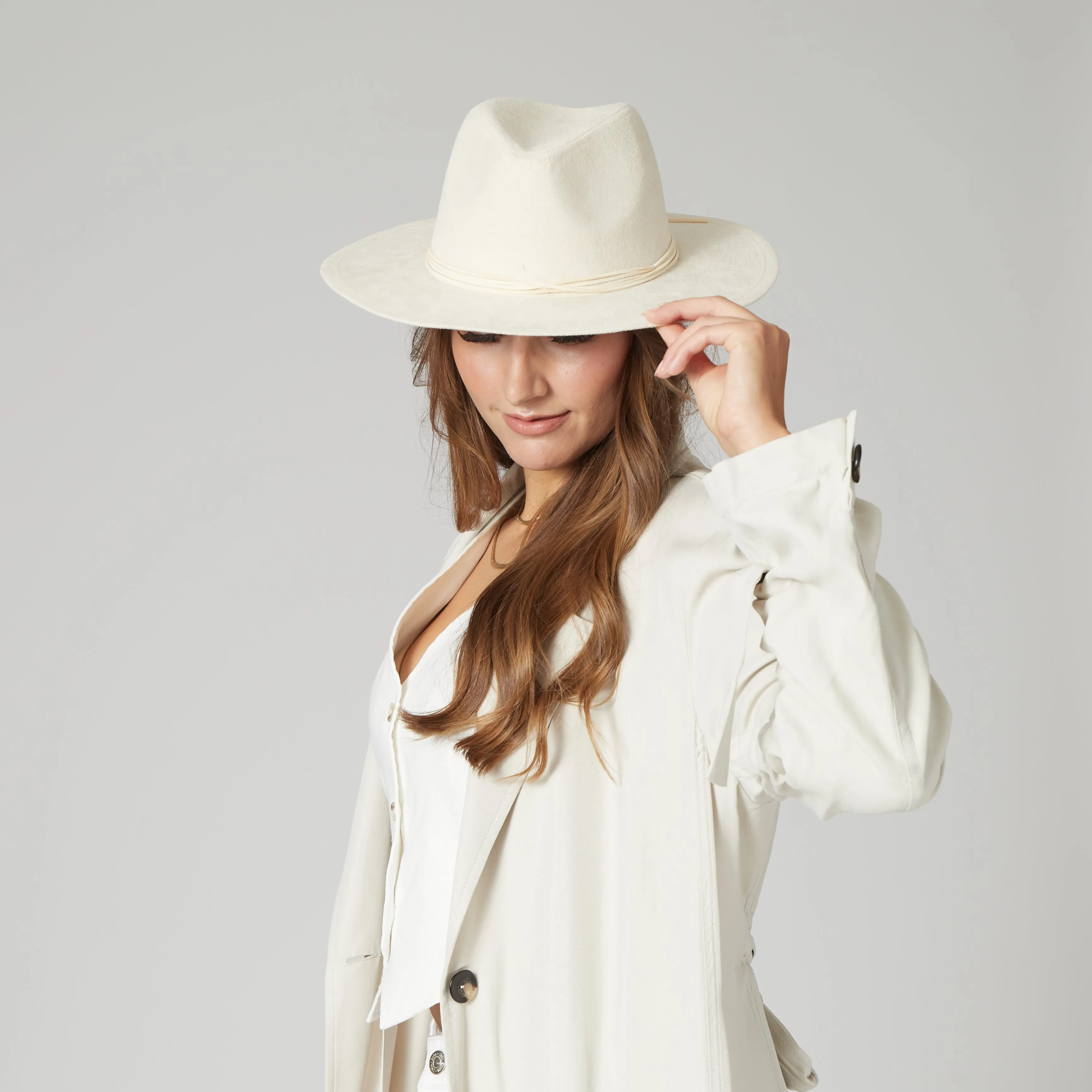 Cut & Sew Faux Suede Floppy Fedora Wrapped Back Knot Trim