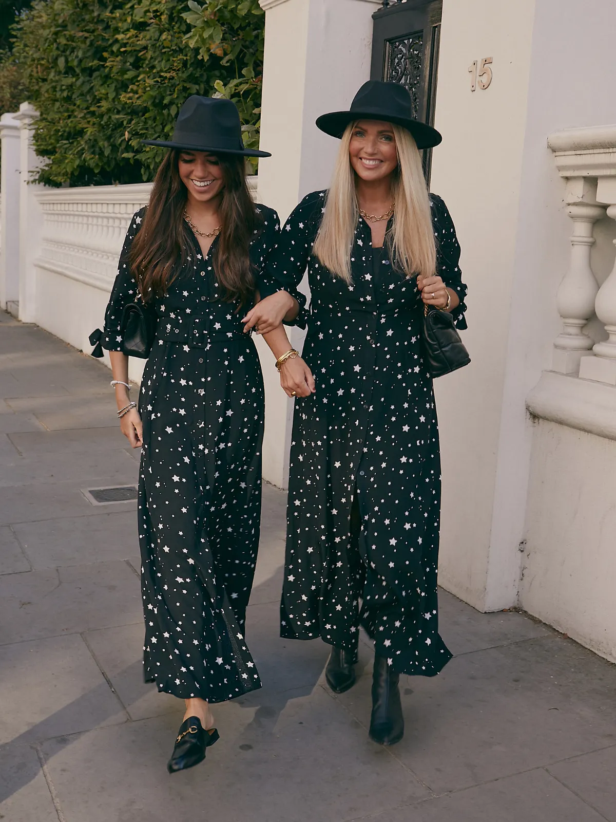 Daphne Belted Shirt Dress / Black and White Star Print