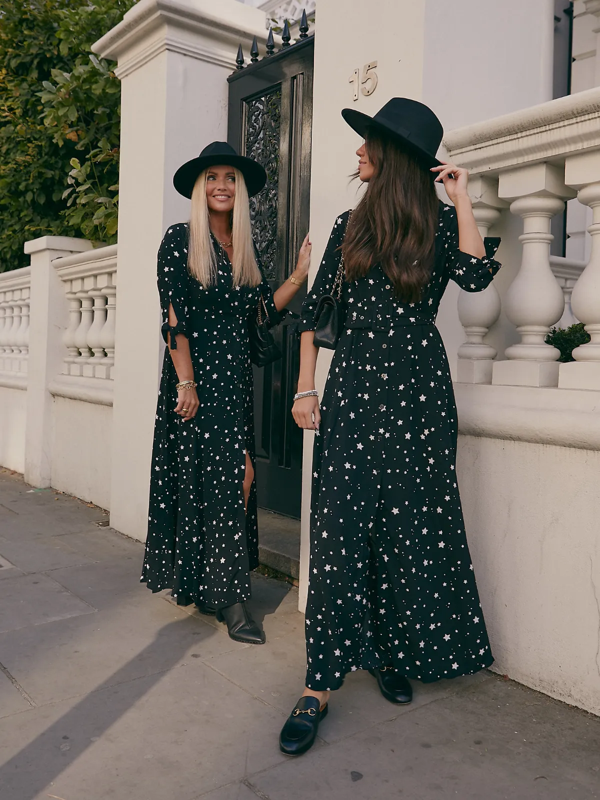 Daphne Belted Shirt Dress / Black and White Star Print