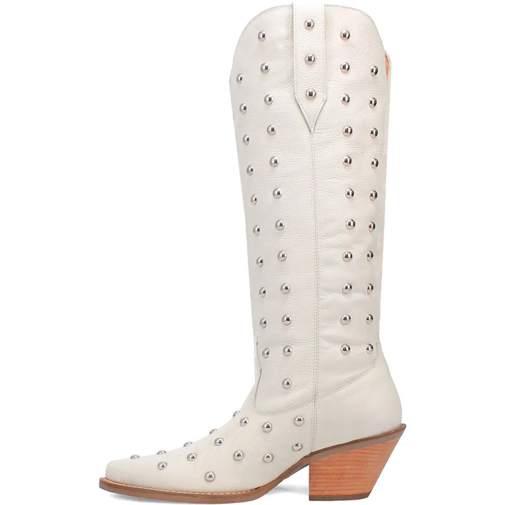 Dingo's Broadway Bunny White Studded Snip Toe Leather Boots