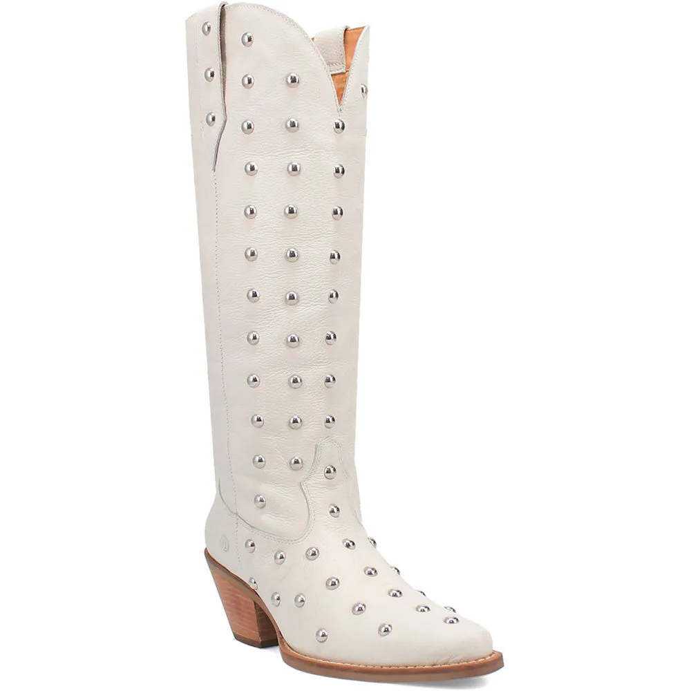 Dingo's Broadway Bunny White Studded Snip Toe Leather Boots