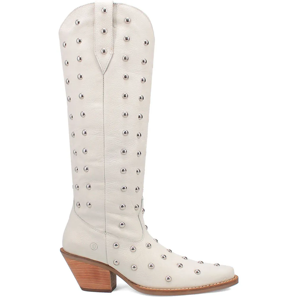 Dingo's Broadway Bunny White Studded Snip Toe Leather Boots