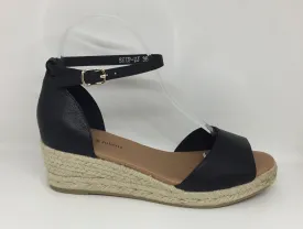 Django & Juliette Skip Black Leather Espadrille Wedge