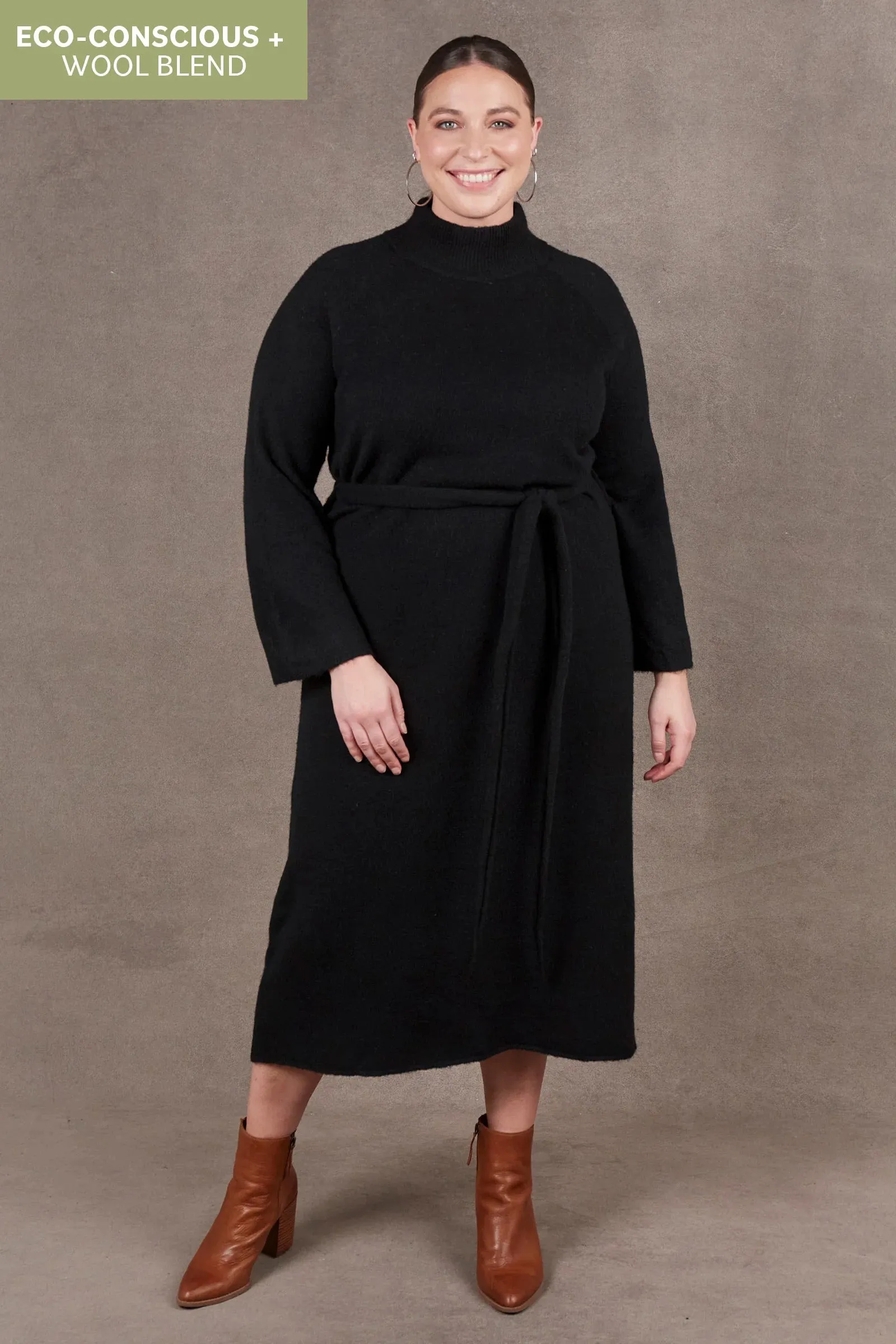 Eb & Ive Paarl Tie Knit Dress in Ebony (ONE SIZE)