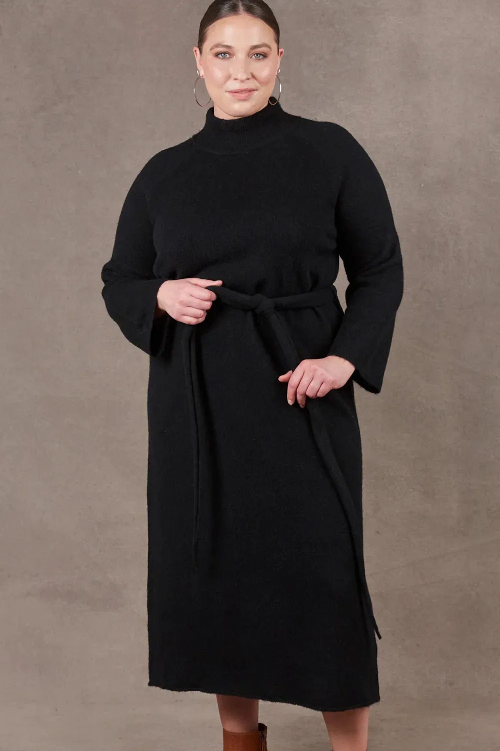 Eb & Ive Paarl Tie Knit Dress in Ebony (ONE SIZE)