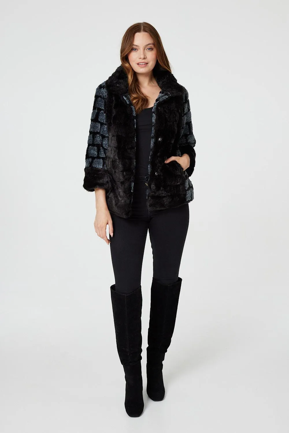 Faux Fur 3/4 Sleeve Cropped Jacket