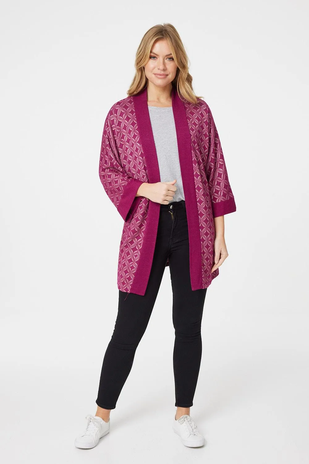 Geo Print Open Front Cardigan