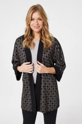 Geo Print Open Front Cardigan