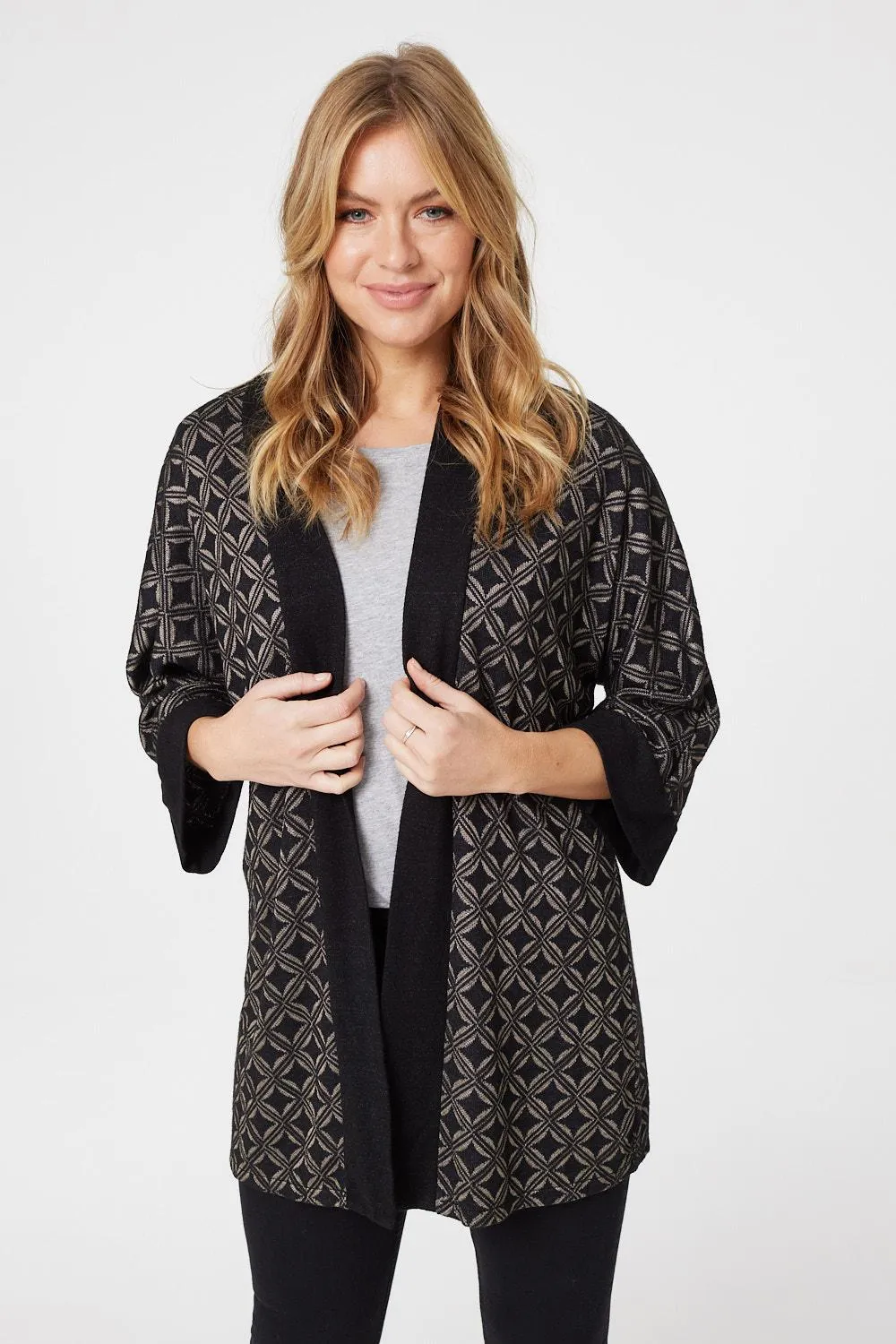 Geo Print Open Front Cardigan