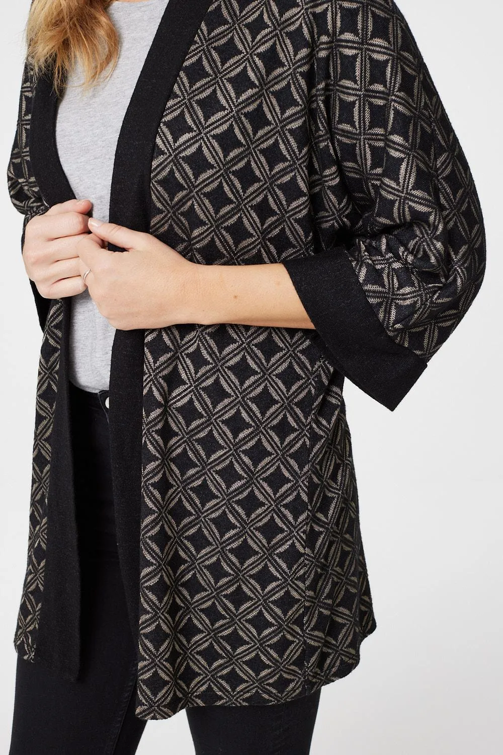 Geo Print Open Front Cardigan