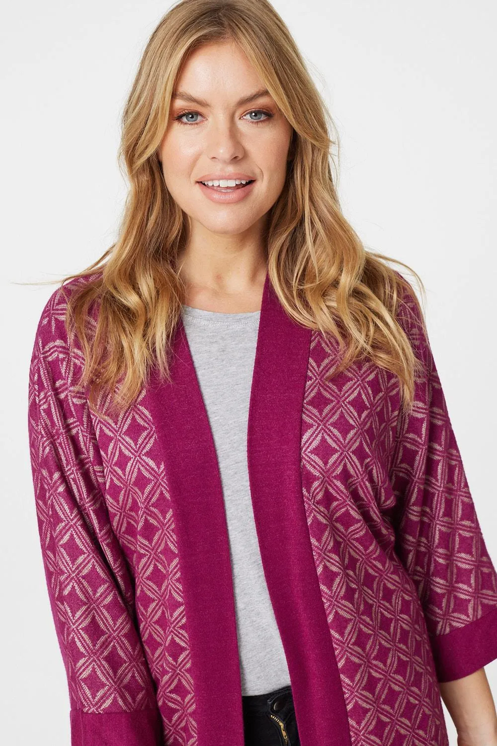 Geo Print Open Front Cardigan