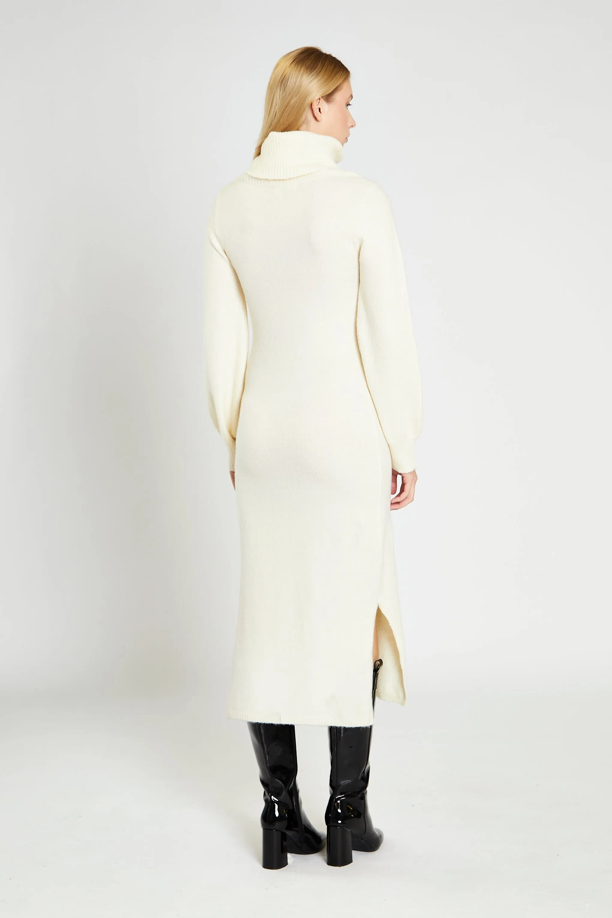 Glamorous Cream Knitted High Neck Midi Dress