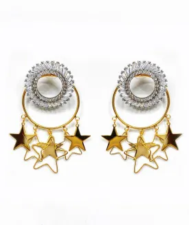 GOLD DANGLING STARS WITH CRYSTAL STUD EMBELLISHED EARRINGS