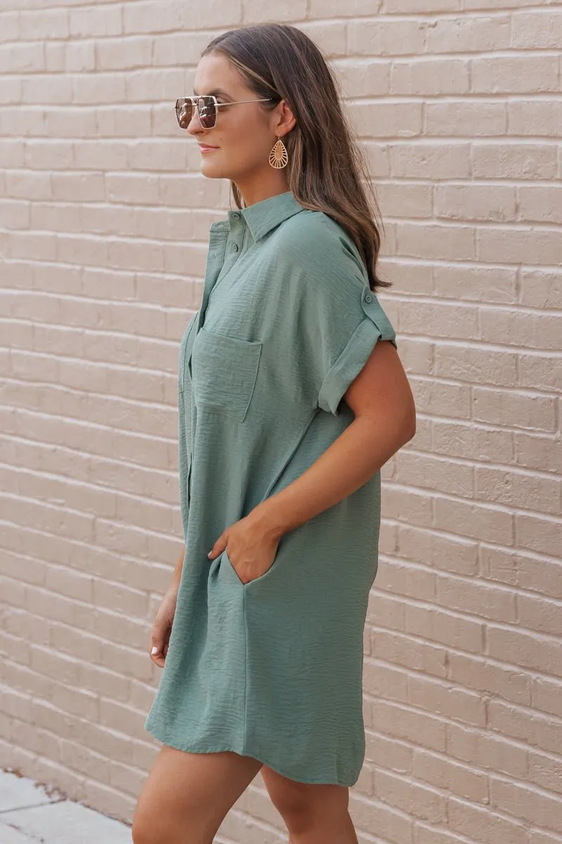 Green Button Up Shirt Dress