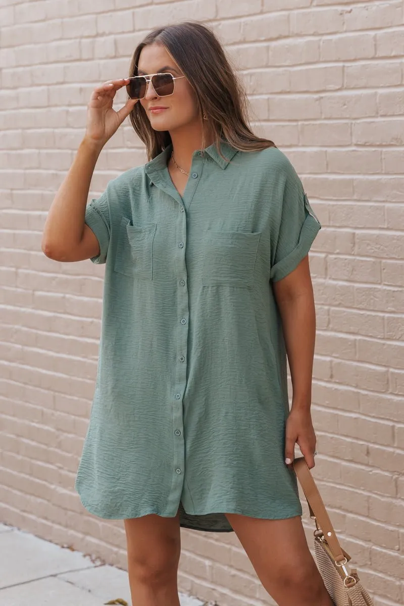 Green Button Up Shirt Dress