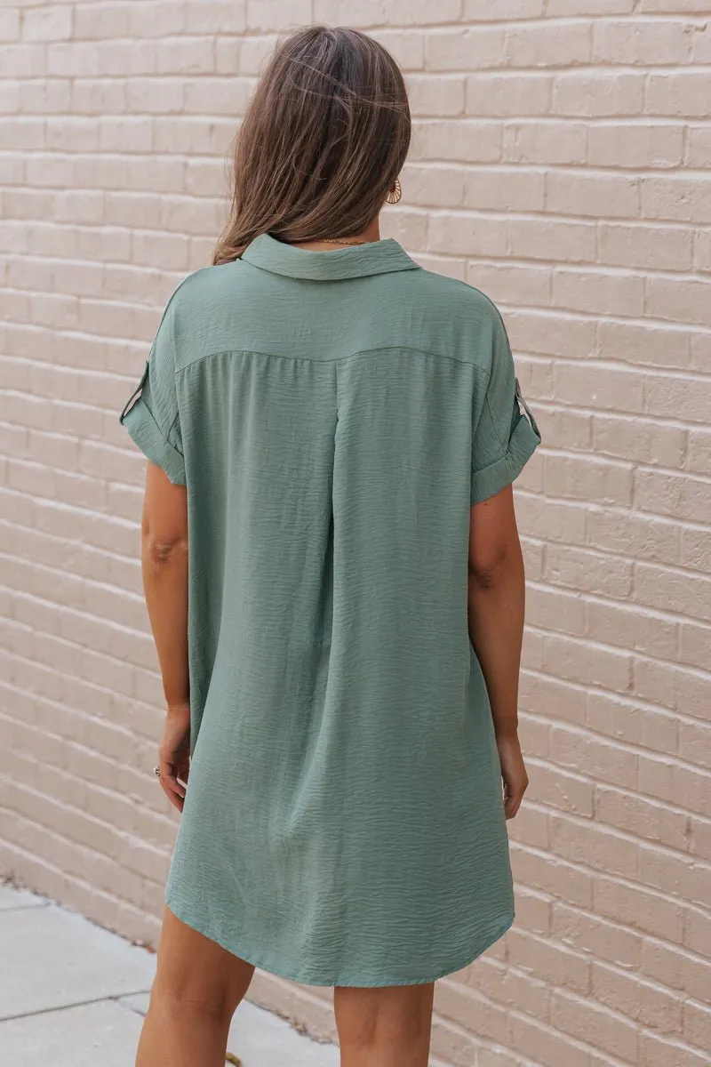 Green Button Up Shirt Dress