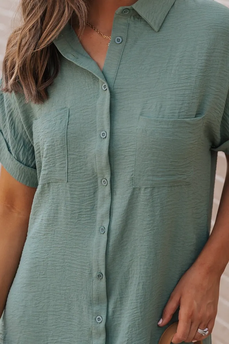 Green Button Up Shirt Dress