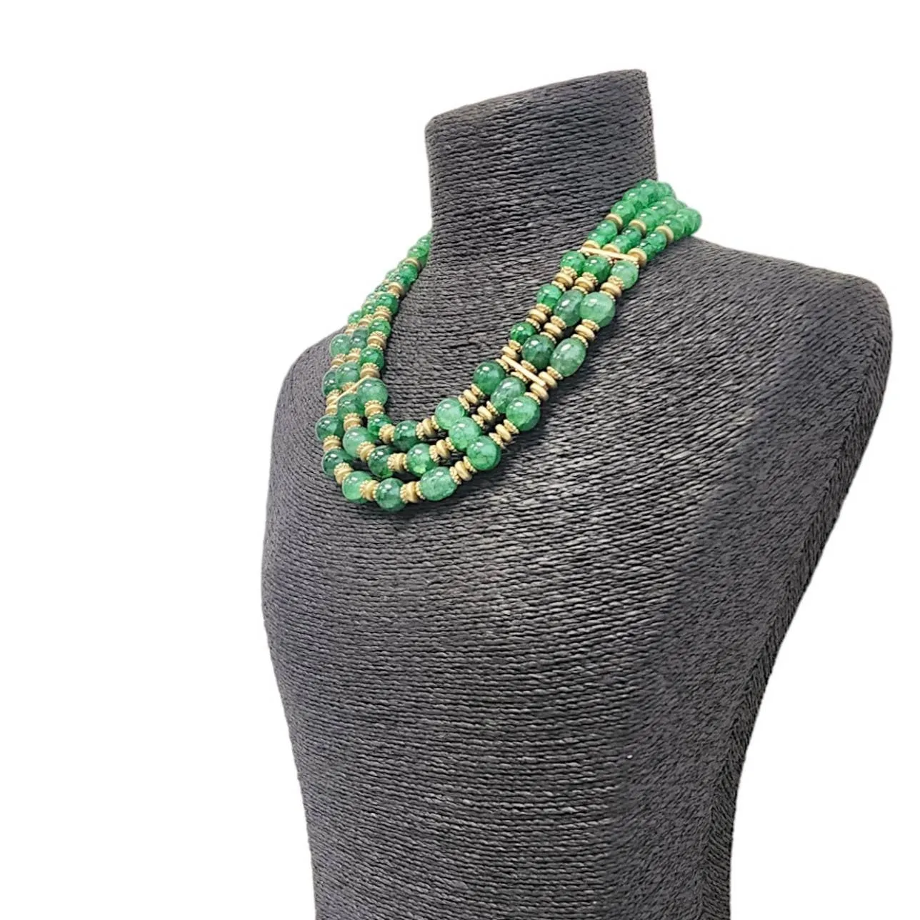 Jewel-Tone Green and Gold Triple Graduated Row Necklace