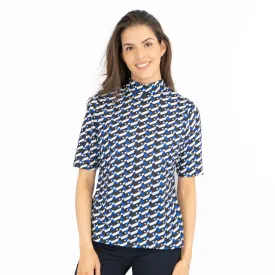 Karen Millen Blue Geometric Print Short Sleeve Tops