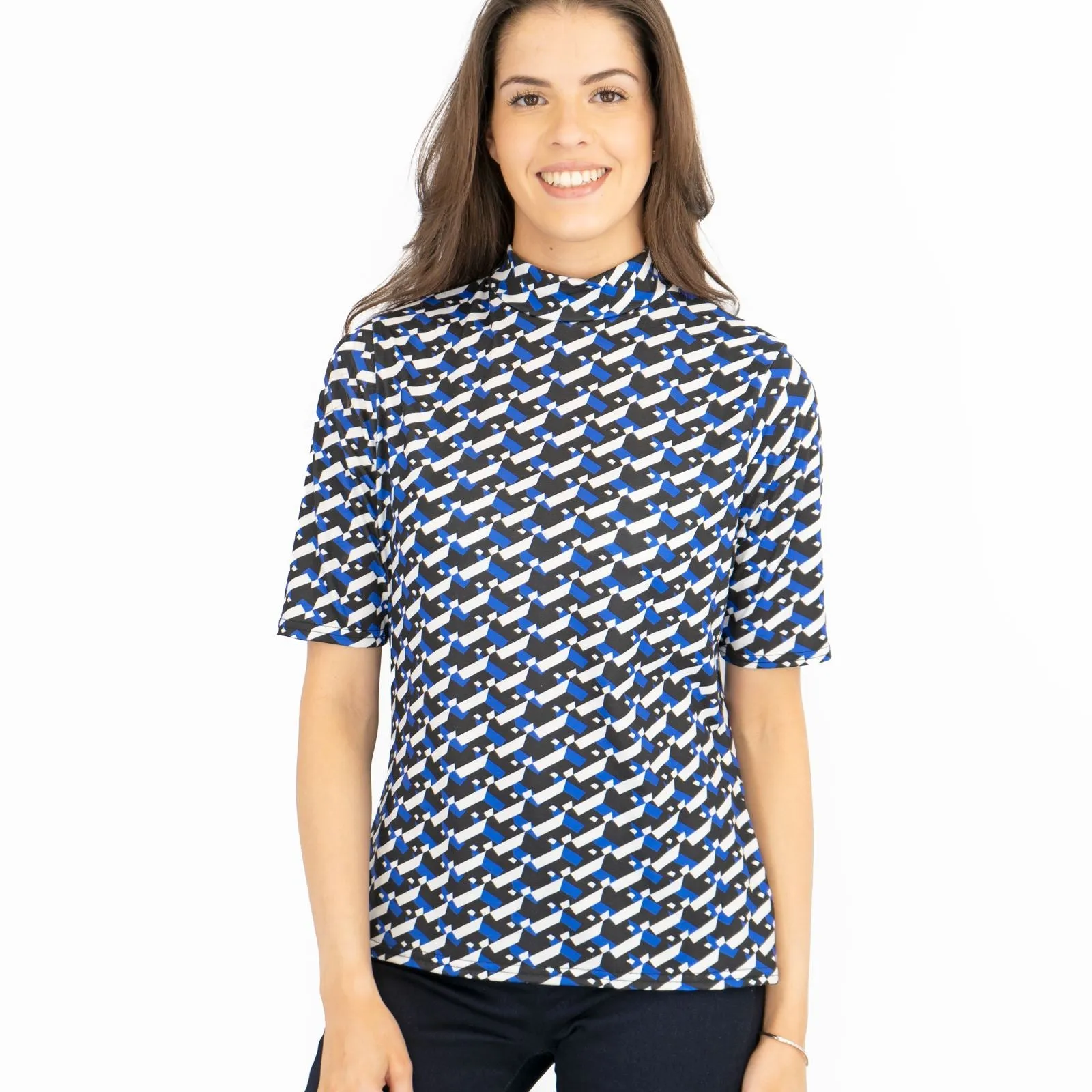 Karen Millen Blue Geometric Print Short Sleeve Tops