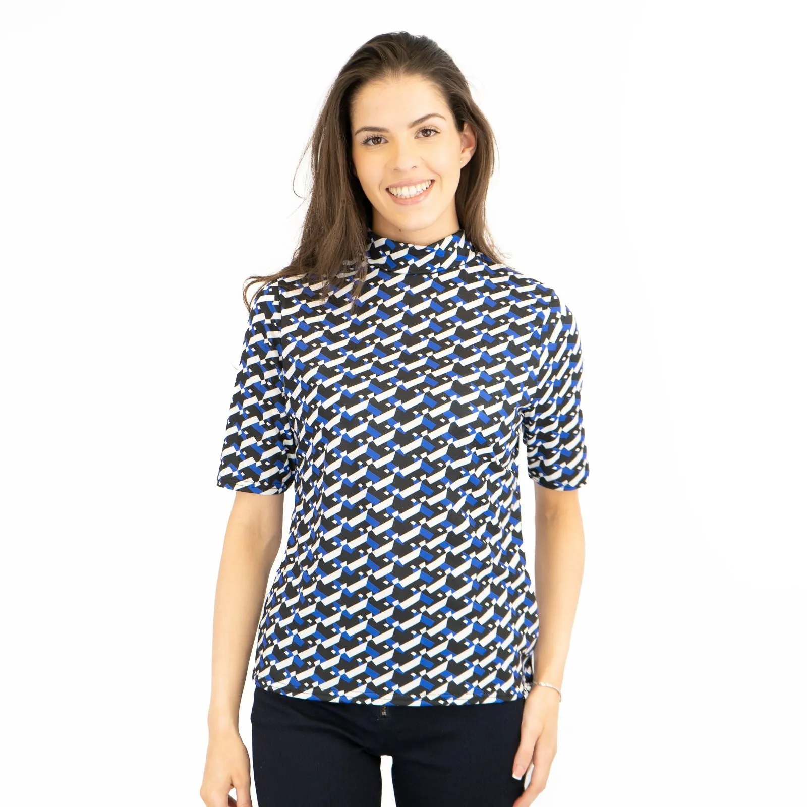 Karen Millen Blue Geometric Print Short Sleeve Tops