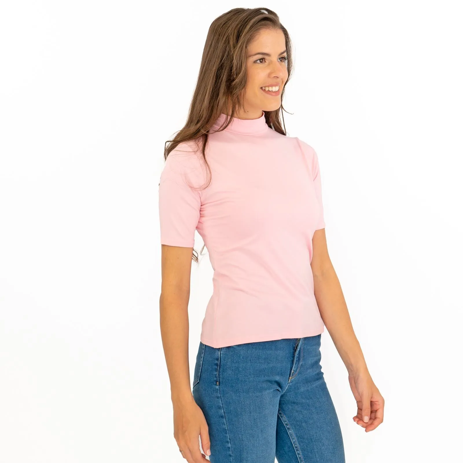 Karen Millen Pink Short Sleeve Jersey Funnel Neck Top