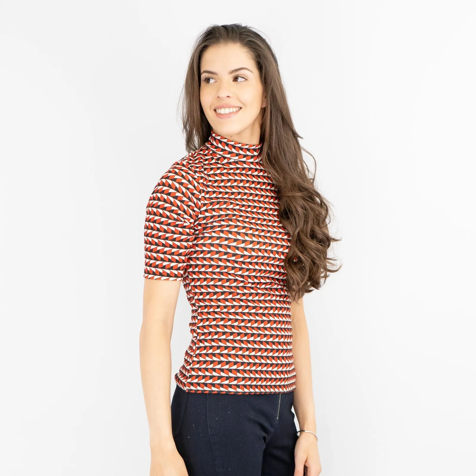 Karen Millen Red Geometric Print Short Sleeve Tops