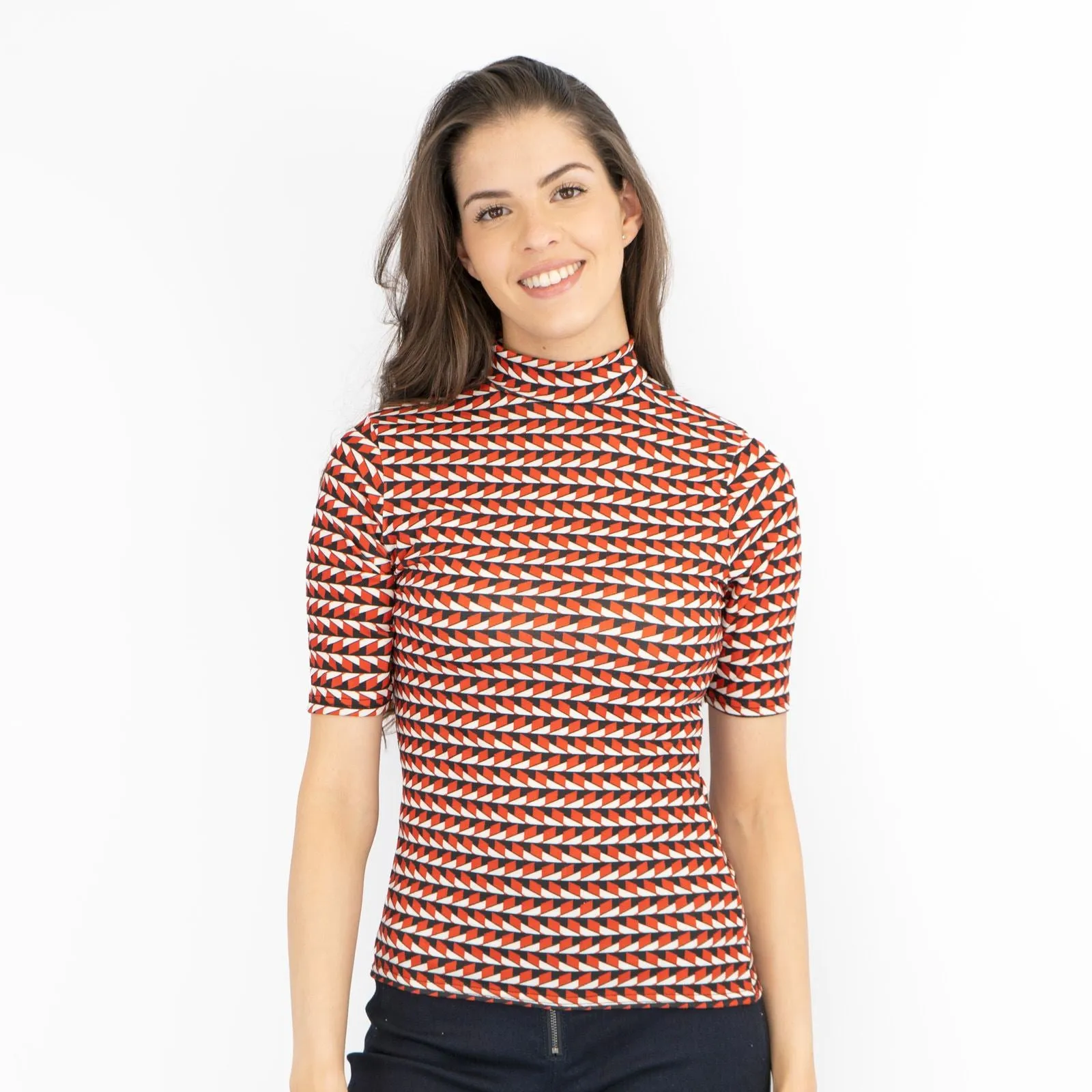 Karen Millen Red Geometric Print Short Sleeve Tops