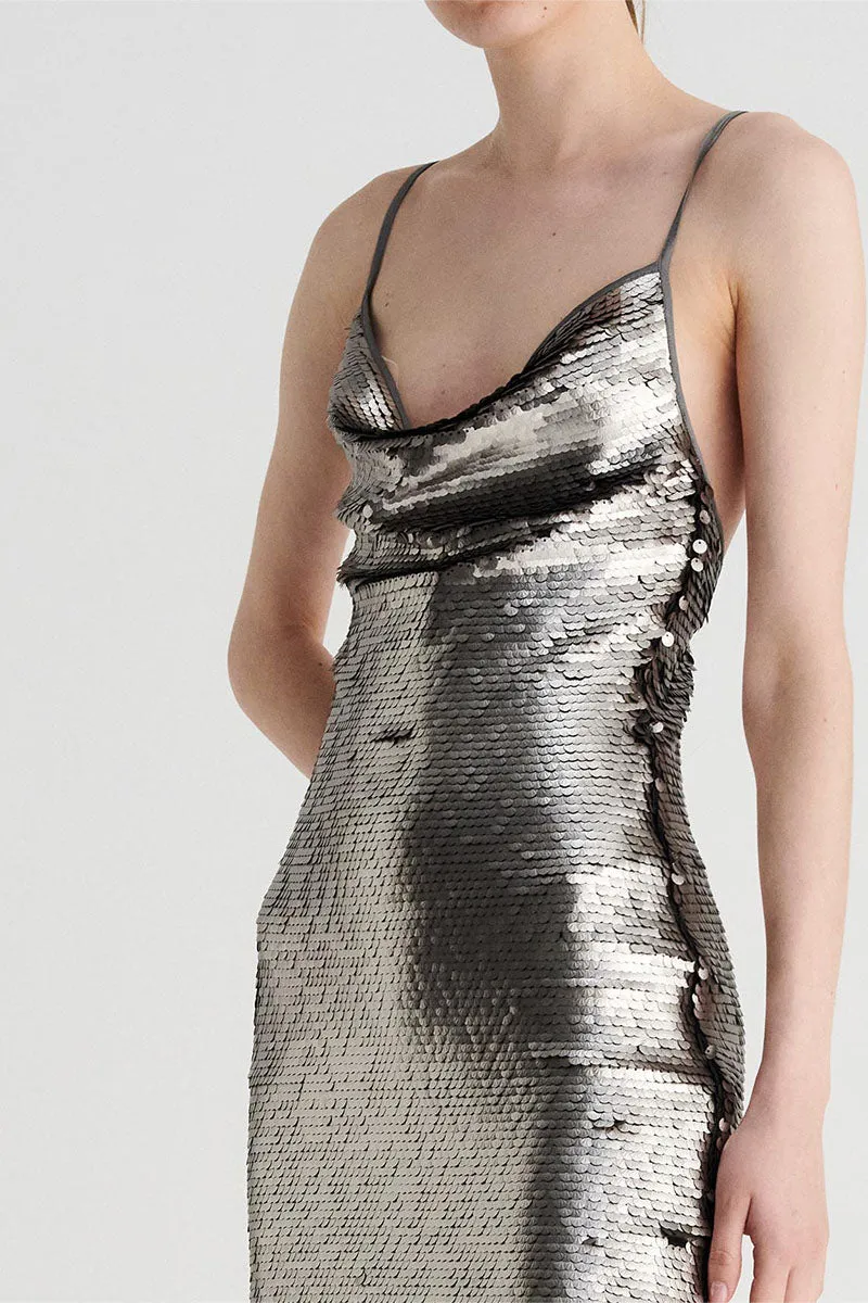 Luna Cowl Neck Mini Dress - Silver