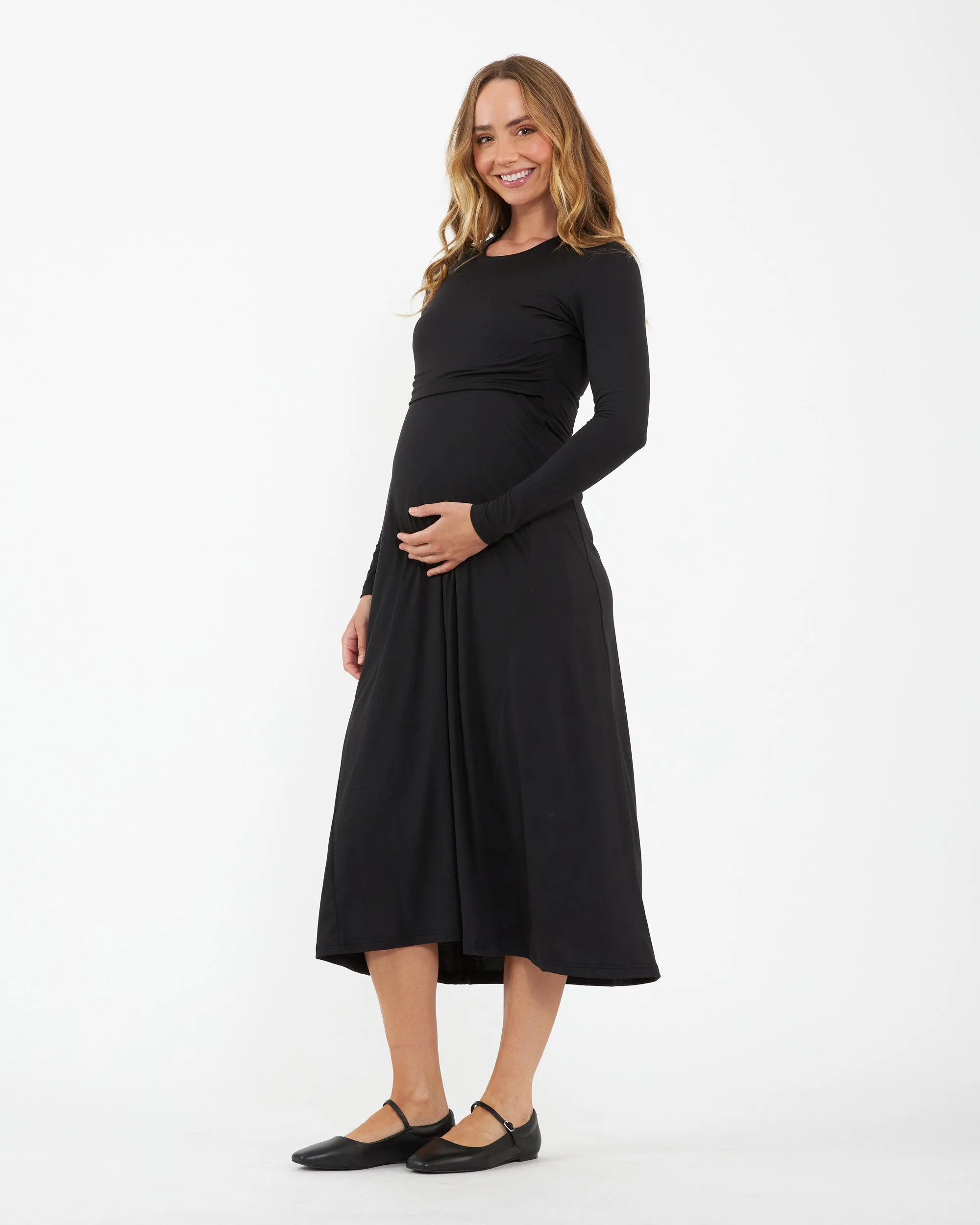 Luxe Knit A-Line Nursing Dress Black